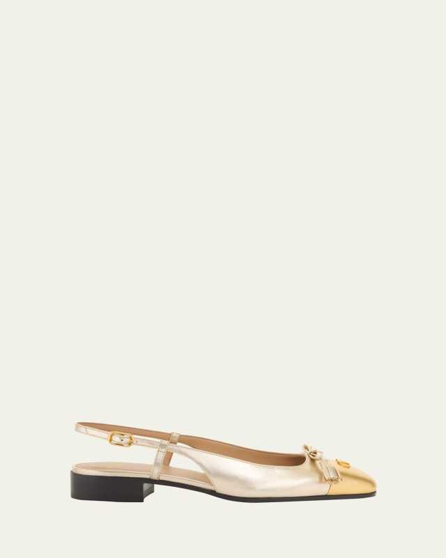 Valet Du Roi VLogo Metallic Leather Slingback Ballerina Flats